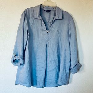 Ellen Tracy Blue Linen Tunic Shirt Blouse XL  NWOT
